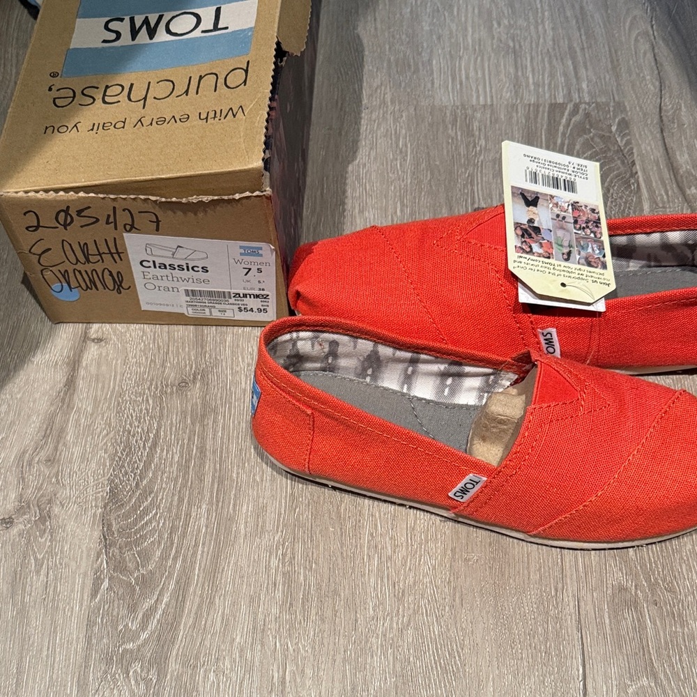 TOMS Vibrant Orange/Red Canvas Slip-Ons - Picture 2 of 3